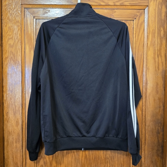 ADIDAS Black Tack Jacket Unisex Zipup White 3 Stripe Longsleeves Size Medium - Picture 10 of 16